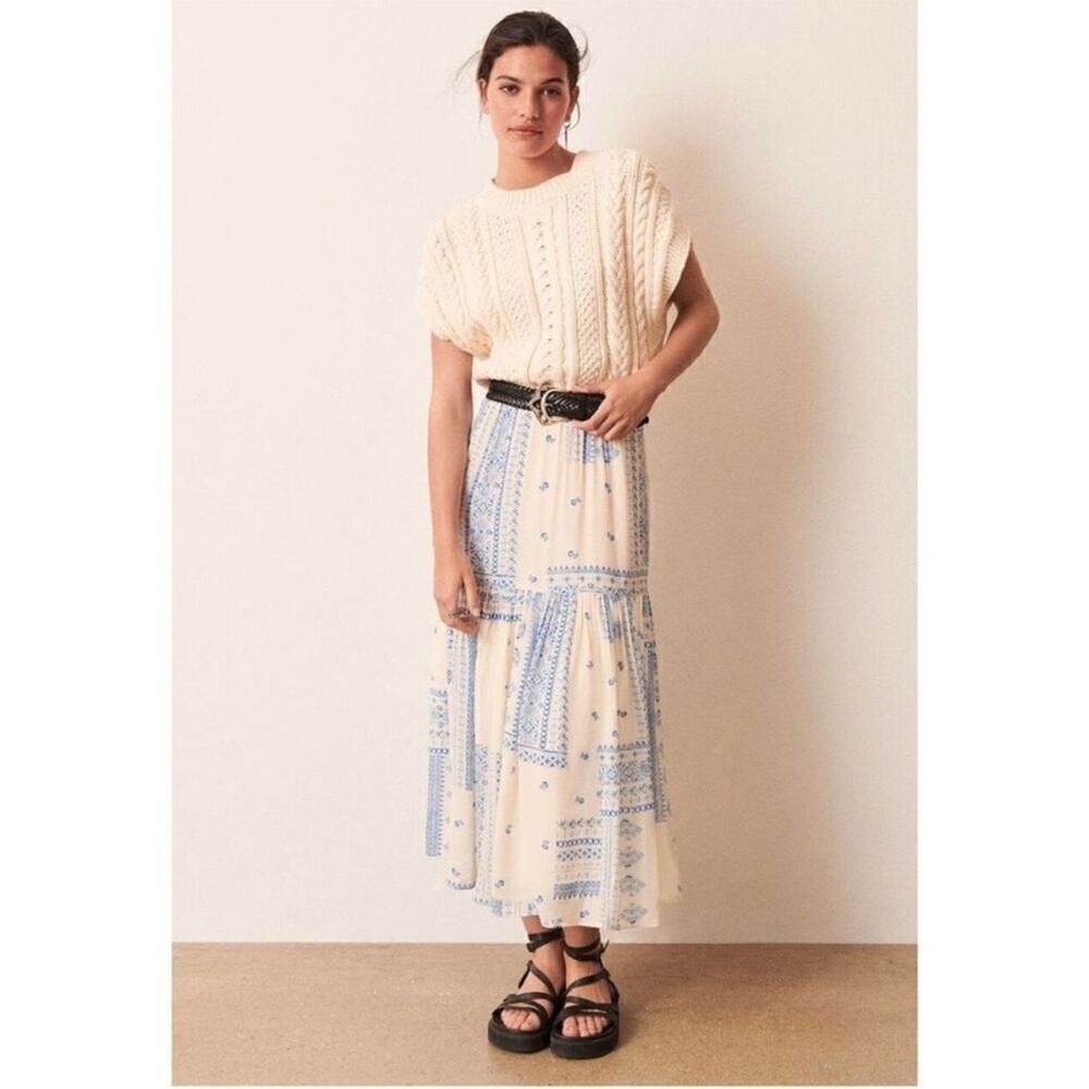 BA&SH Jupe Ionder Blue Cream Paisley Bandana Patterned Skirt Midi Small